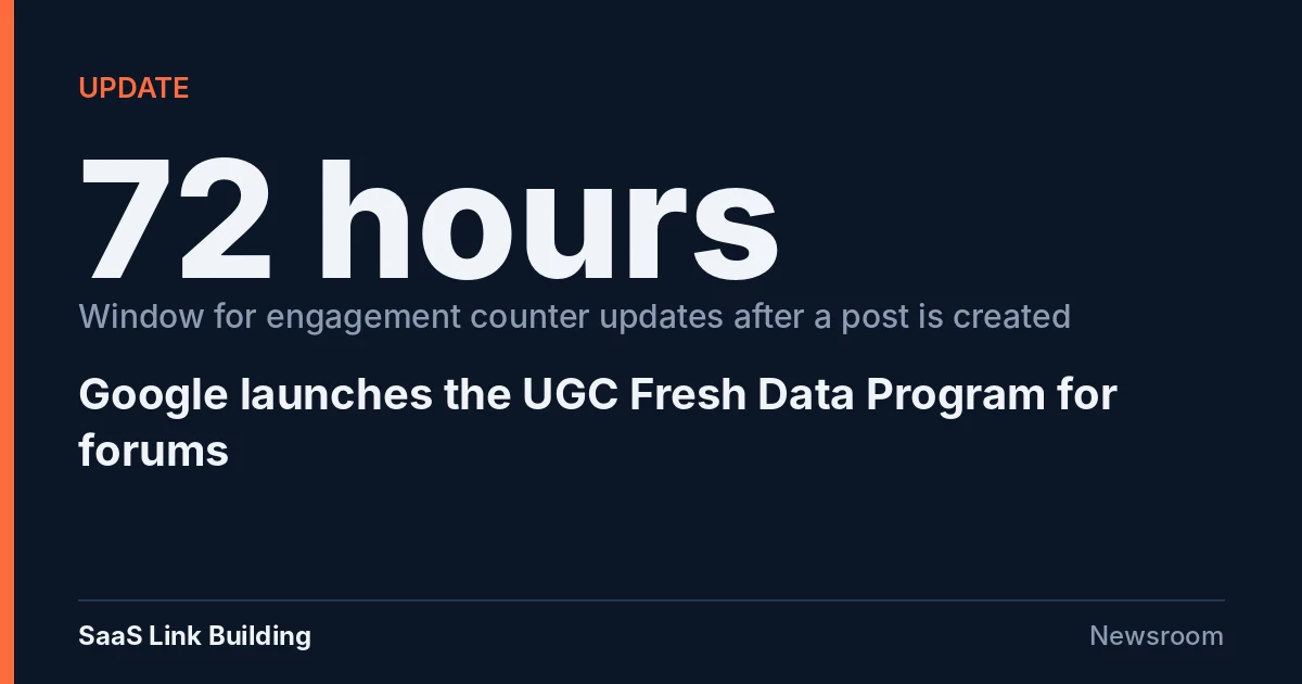 Data card: 72 hours, the window for engagement counter updates in Google's UGC Fresh Data Program