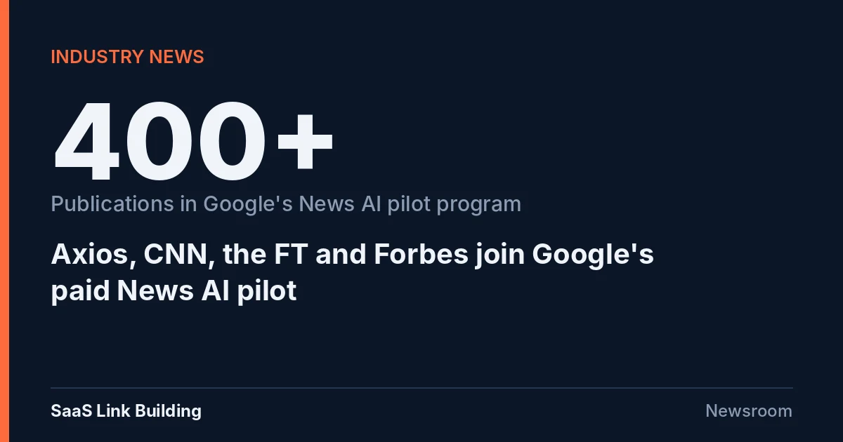 Data card: more than 400 publications now take part in Google's News AI pilot program, including Axios, CNN, the FT and Forbes
